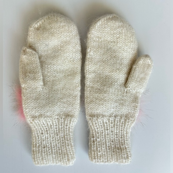 Hand-Knitted Flamingo Mittens with Pom Poms - Picture 2 of 2